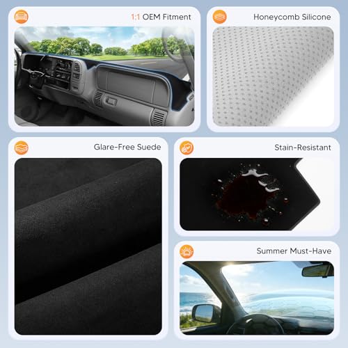 CARTIST Black Dash Cover for 1997-2000 Chevy Chevrolet Silverado&GMC C/K - color: 2)97-20 Silverado(Black)