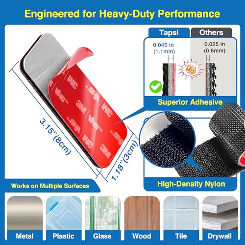 8 Sets Heavy-Duty Adhesive Hook and Loop Strips, 1.2" × 3.2"