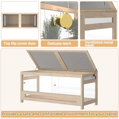 4x2x2 Reptile Enclosure 80 Gallon – Large Reptile Tank for Bearded Dragon Cage, Snake Terrarium & Reptile Habitat with Mesh Top