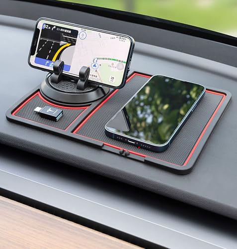 Anti Slip Pad Car Phone Holder with Phone Number Digits, 7 Inch x 8.6 Inch Black Red Rubber Base for Car (Black red)