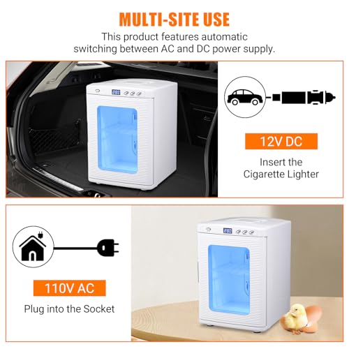 White 25L Reptile Incubator, Science Lab Incubator, Small Egg Hatching, 5-60℃ Cooling & Heating, AC/DC Dual Power, Portable for Home/Lab/Vehicle