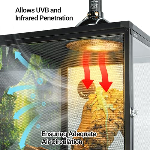 REPTI ZOO 16" x 16" x 30" Front Opening Chameleon Cage with 3-Sided Metal Mesh, 34 Gallon Screen Vertical Terrarium with Background Sticker, Tall Enclosure for Chameleon, Tree Frog, Arboreal Reptiles - size: 16" x 16" x 30"