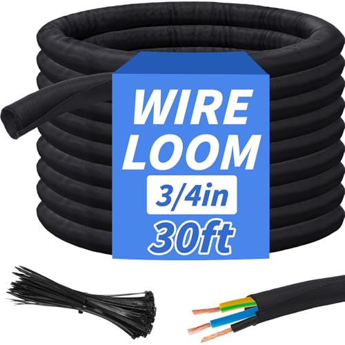30ft - 3/4in Split Braided Sleeve Cable Management, Self-Wrapping - size: 3/4inx30ft