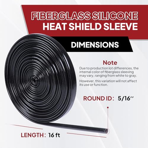 Silicone Fiberglass Sleeve Heat Shield Wire Protective High Temperature Electrical Insulation Self-extinguishing Black (5/16"-16ft) - style: 5/16"-16ft
