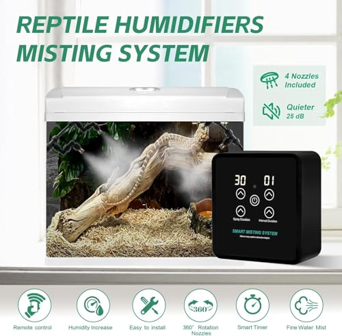 MECESOR Reptile Mister Humidifiers for Tank, Smart Misting System for Reptile Terrariums, Reptile Humidifiers Misting Automatic with Timer, Terrariums Humidifier for Chameleons, Snake, Frog, Turtle