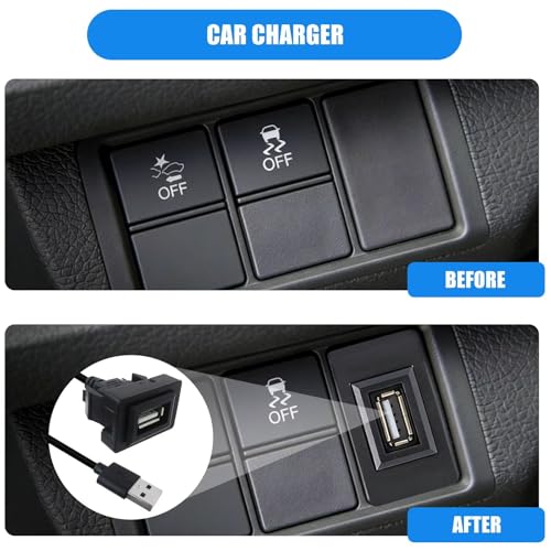 Enhanced Universal USB Dash Socket for Toyota - 34x23mm Flush Mount with 9.84" Extension Cord