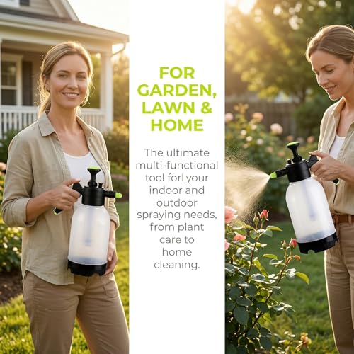 2 Pack 0.5 Gallon Hand held Garden Sprayer Pump Pressure Water Sprayers, Multi-Purpose Hand Sprayer for Lawn, Garden, Safety Valve Adjustable Nozzle