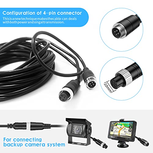 EKYLIN 65FT 20M Car Video Extension Cable 4Pin Aviation for CCTV Rearview Camera Truck Trailer Camper Bus Motorhome Vehicle Backup Monitor Waterproof Shockproof System - size: 65 ft