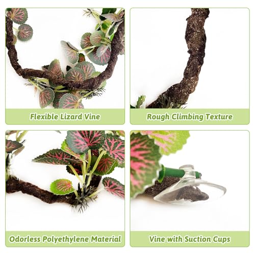 PINVNBY Flexible Bend-A-Branch Climbing Jungle Vines Reptile Plants for Terrarium Snake Enclosure Accessories for Leopard Crested Gecko Lizard Chameleon Frog (Red)