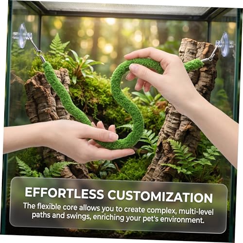 Abaodam Flexible Reptile Climbing Vines for Terrarium Tanks Bendable Artificial Vine Rope with Moss Texture Snake Tank Climbing Accessories for Jungle Scenery and Lizard Enclosures