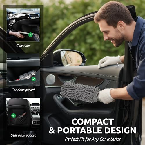 TAKAVU Car Duster Interior, 360° Microfiber Fingers, Lint & Scratch Free - size: Microfiber Chenille