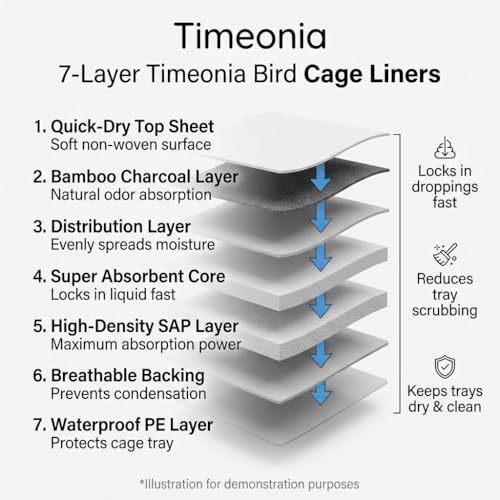 XL Bird Cage Liners 23.6"x35.4" 20pk Bamboo Charcoal | 7-layer bamboo charcoal controls odor & dander. 20-pack = 40 weeks for macaws & large parrots. Quick cleanup at $0.15/day.