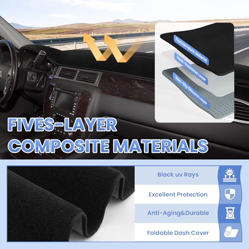 Sunsdrew Dash Cover for 2007-2013 Chevy Silverado Sierra,2007-2014 Chevy Tahoe Suburban Denali Avalanche Dashboard Cover Mat for Suede Dash Mat Accessories Sun Shade Nonslip Mesh Protector No Glare - size: 07-13 Silverado Dash Cover