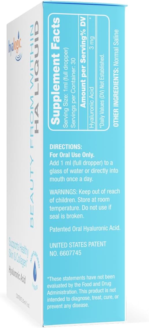 Hyalogic Vegan Friendly Hyaluronic Acid Liquid Supplement- Beauty from Within: Daily Skincare 30 ml. HA Dietary Supplement