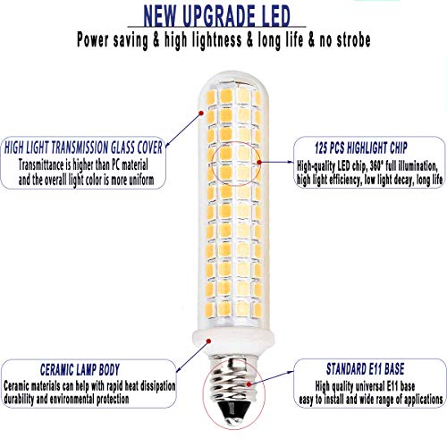 New Upgrade -E11 led Bulb,125 LEDs 100W 120W Halogen Bulbs Equivalent, 10w 1100lm, E11 Mini Candelabra Base Warm White 3000k,AC 110V/130V,JD T3 T4 Bulb (2 Packs) - color: Warm White*2, size: 2 Count (Pack of 1)