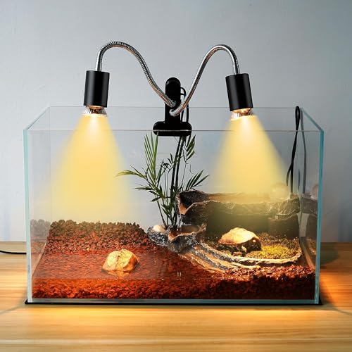 Reptile Heat Lamp, Dual-Head UVA UVB Reptile Light, Heating Lamp with Cycle Timer, Heat Lamp for Reptiles Bearded Dragon Turtle Crab Snake Lizard, Separate Control, 3 Basking Bulbs Light - color: Dual-head Lamp With Timer & 3 Bulbs