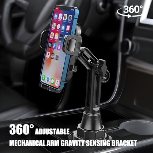 Car Cup Phone Holder, 360° Rotation with Long & Adjustable Neck