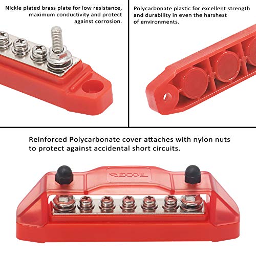 Recoil BBS25P Bus Bar 2 M5 Studs 5 Screw Terminal Power Distribution Block - style: Red & Black 2xM5 Studs 5 Screws Pair