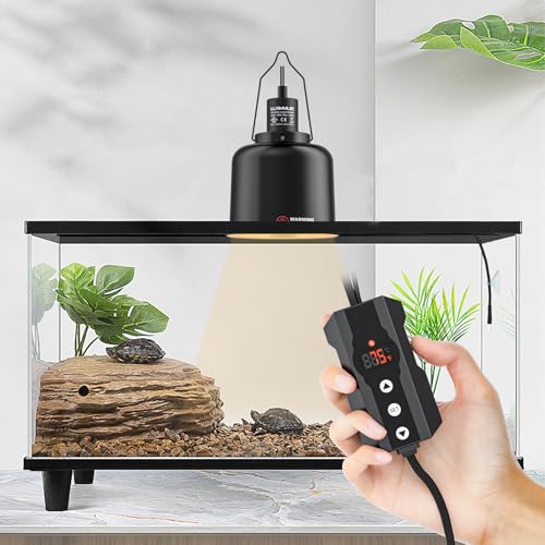 5.5" Deep Dome Reptile Heat Lamp Fixture with Clamp, PID Digital Thermostat Controller Kit, E26 Ceramic Socket UVA UVB Basking Bulb Holder for Terrariums, Bearded Dragons and Turtles - size: 1 Pack 5.5 Inch + Controller