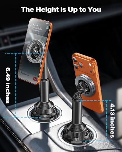 OQTIQ Phone Cup Holder for Car Mount for MagSafe, Quick Extension Long Arm - color: Black