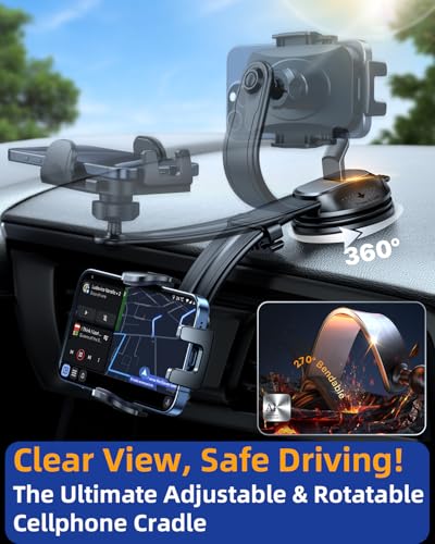 YRU [2026 Ultimate Car Phone Holder Mount [Bendable & Adjustable Aluminum Arm] Cell Phone Holder for Car Dashboard Windshield Phone Stand for iPhone 17 16 15 14 Pro Max Samsung Pickup Truck, Black - color: Black
