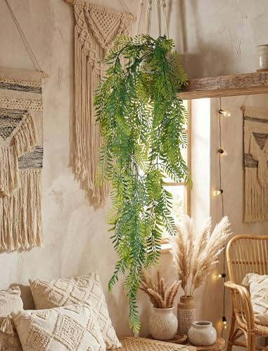 NiHome 8-Pack Artificial Hanging Plants, Fake Plant Hanger Indoor Outdoor Decor with 6 Ivy 1 Eucalyptus 1 Fork Fern Vines, Water-Resistant Faux Hanging Plant for Ceiling Wall Patio Garden Home Decor