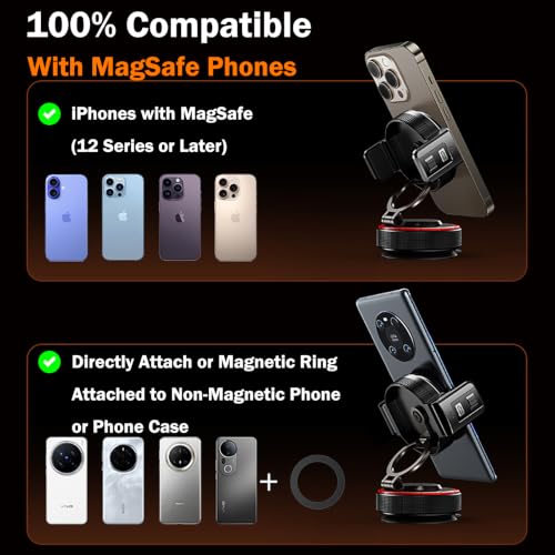 for Magsafe Car Mount, Magnetic Clip 2-in-1, Vacuum Gel Suction Cup