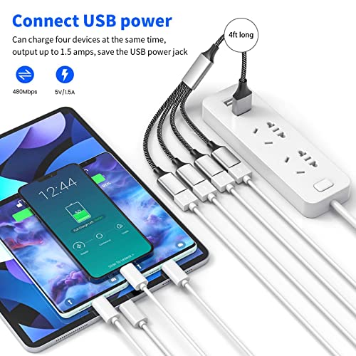 Fidioto USB Y Splitter, A 1 Male to 4 Female USB Extension Cable, USBA Splitter Support Charging and Data Transfer for Printer/Keyboard/Flash Drive/PlayStation/Laptop/LED Etc - style: 1 in 4 out-4ft