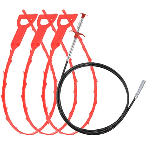 uxcell 3pcs 20 Inch Drain Hair Clog Remover Tool PP & 80 Inch Drain Cleaner Tool Sticks Stainless Steel Sewer Cleaning Hook Unclog Sink Unclogger for Toilet Bathtub Sewer, Red - color: Red, size: 80 Inch