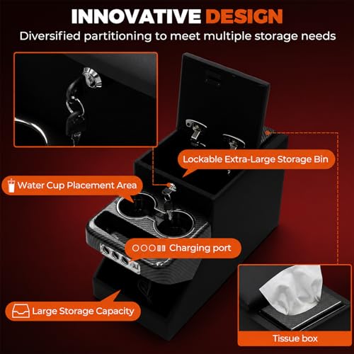 Universal Center Console Organizer for Minivans & SUVs - size: With Dual USB Charging/Holder/Locked