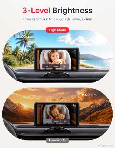 LUCKVIEW Dual Baby Car Camera, 5.2" Split Screen with 2 Cameras - color: Red