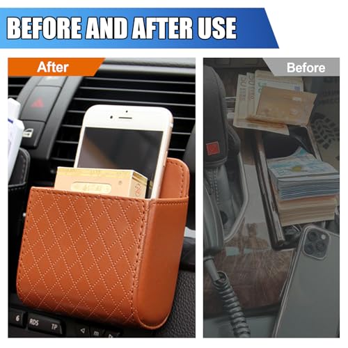 Car Vent Storage Bag, Leather Car Dashboard Organizer Pocket, Brown - color: Brown