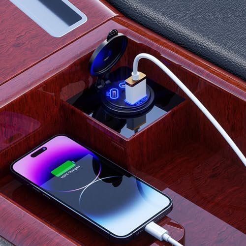 DC 12V-24V Car Charger Socket with PD & QC3.0 Ports LED Indicator Design Waterproof USB Outlet for Car Motorcycle Truck