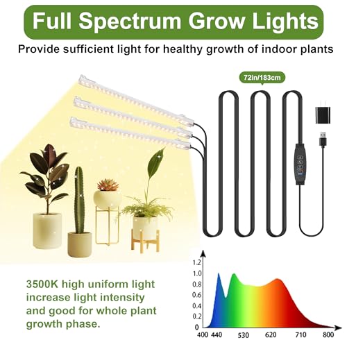 8.6'' LED Grow Light Strips, Full Spectrum 3500K Grow Lights for Indoor Plants, 3 Head with 3/9/12H Timer, 10 Dimmable Levels, Suitable for Seedling, Succulent, Plant Shelf and Greenhouse, 1-Pack - color: 3 Head 1 Pack