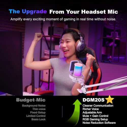 MAONO DGM20 USB Gaming Microphone for PC with Clear Voice & RGB Lighting - color: White