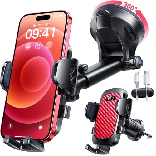 YRU True Military-Grade 360°Rotation Suction 2026 Ultimate Car Phone Holder - color: Red