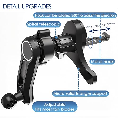 Car Vent Phone Mount with Swing Arm, Air Vent Clip Car Holder with Metal Hook, Cell Phone Holder for Your Car, Universal No-Blocking Hands-Free Cases-Friendly, for 4.7-6.9" Smartphone (Black)