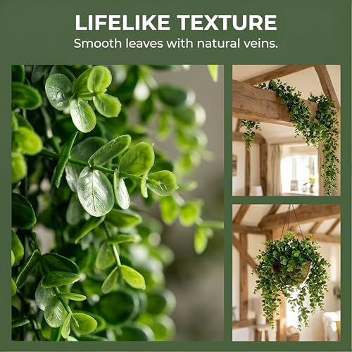 4 Pack Artificial Eucalyptus Hanging Plants 30 Inches UV Resistant Plastic Decor for Indoor Outdoor Walls, Weddings, Patios, Porches