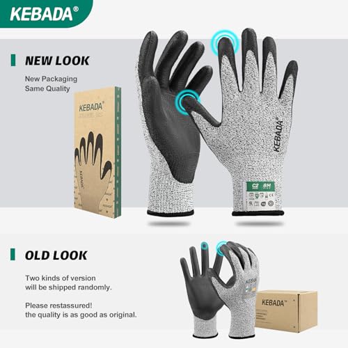 Kebada Cut Resistant Gloves, ANSI A2 Cutting Glove, PU Coated, Touchscreen, Multi-Purpose Model C2, 1 Pair, Medium - color: Grey, size: 8/Medium