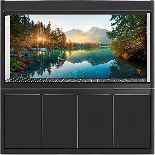 AWERT 72x16 inches Nature Landscape Aquarium Background River Mountain Autumn Scenery Fish Tank Background Vinyl Background - size: 72x16in/180x40cm