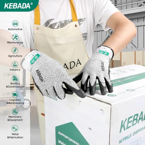 Kebada Cut Resistant Gloves, ANSI A2 Cutting Glove, PU Coated, Touchscreen, Multi-Purpose Model C2, 1 Pair, Medium - color: Grey, size: 8/Medium