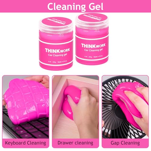 THINKWORK Car Detailing Kit Interior, Windshield Cleaner Tool, Dust Remover - color: Pink
