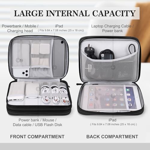 FYY Electronic Organizer, Travel Tech Pouch Bag, Extra Large, Black - color: Black, size: 10.8 x 8 x 3.15 inches