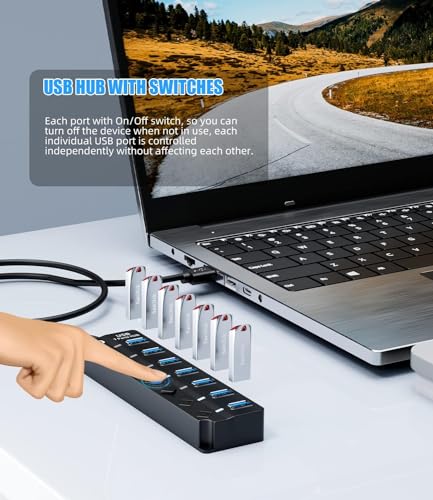 7-Port USB 3.0 Hub 4ft On/Off Switches for Laptop