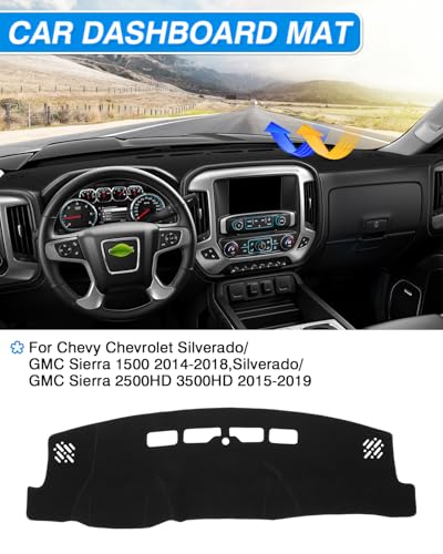 Cartist Black Dash Cover for 2014-2018 Chevrolet Chevy Silverado/GMC Sierra - size: 63.78*18.50(Silverado/Sierra 14-18)