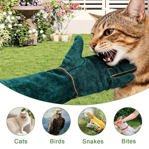 23.6 Inch Cowhide Reptile Handling Gloves, Bite Proof and Puncture Proof Arm Protection for Iguana Snake Falcon