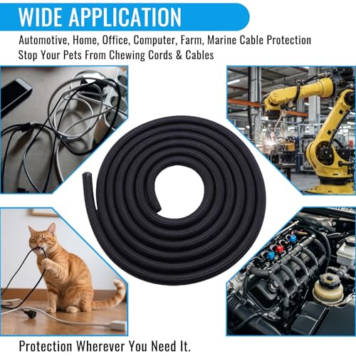 1/4" - 10Ft Split Braided Cable Sleeve, Wire Loom Tubing, Black - size: 1/4" - 10Ft