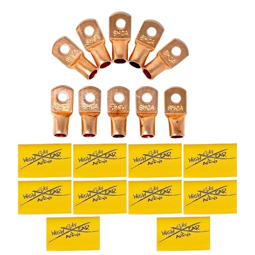 (10) 1/0 Gauge Copper Ring Terminals 3/8" Yellow Heat Shrink Tubing LUGS - color: Yellow Heat Shrink