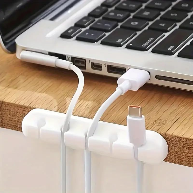 3-Pack Multifunctional Cable Organizers with 5 Slots | Durable USB Wire Management Clips for Home, Office, and Car -White - color: White