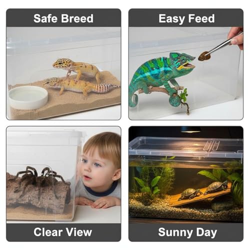 2 Pcs Small Reptile Breeding Box, Portable Clear Plastic Feeding Hatching Container, Space-Saving Terrarium for Small Pets, 7.5 x 4.9 x 3 in